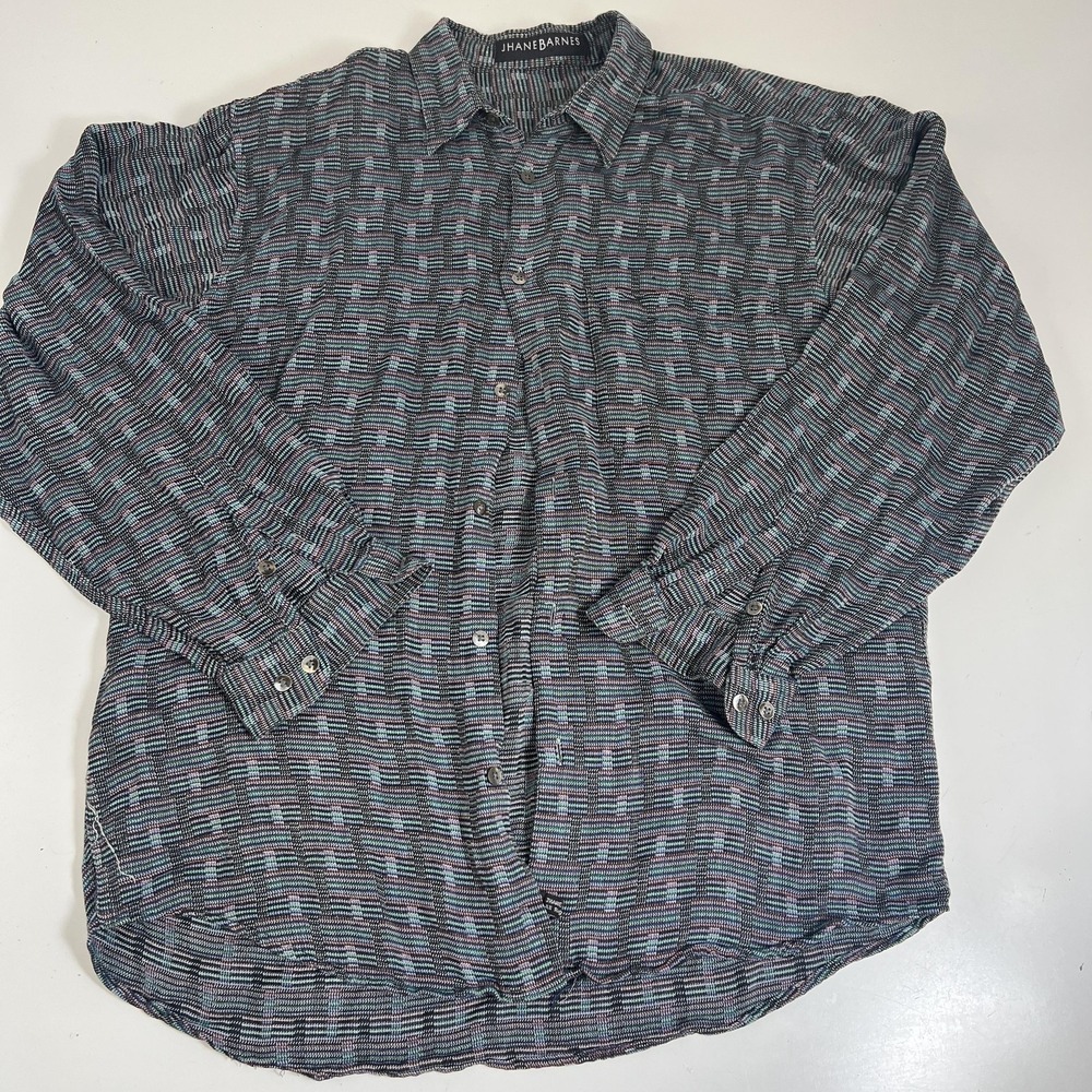 Vintage Jhane Barnes Shirt Mens Large Multicolor Geometric Button Up L/S 90s
